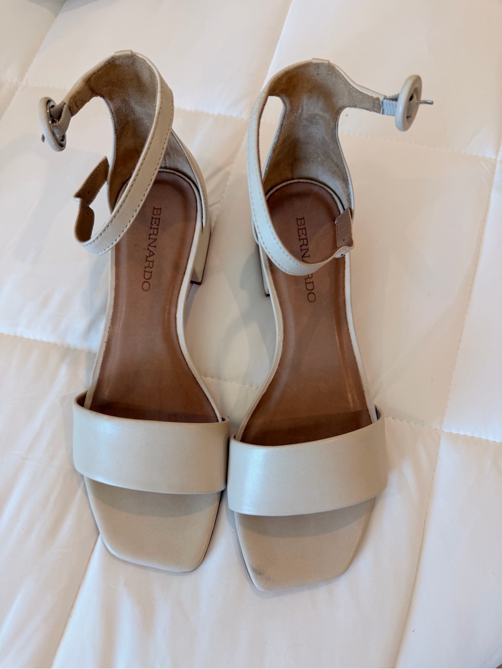 Bernardo Cream Ankle-Strap Block Heels